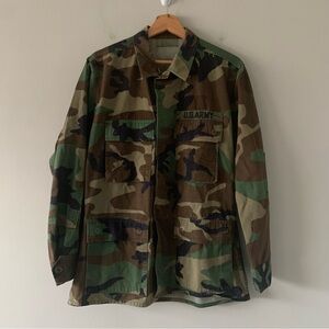 Vintage US Army Woodland Camo BDU Combat Coat Fatigue Mens Small Chore Barn